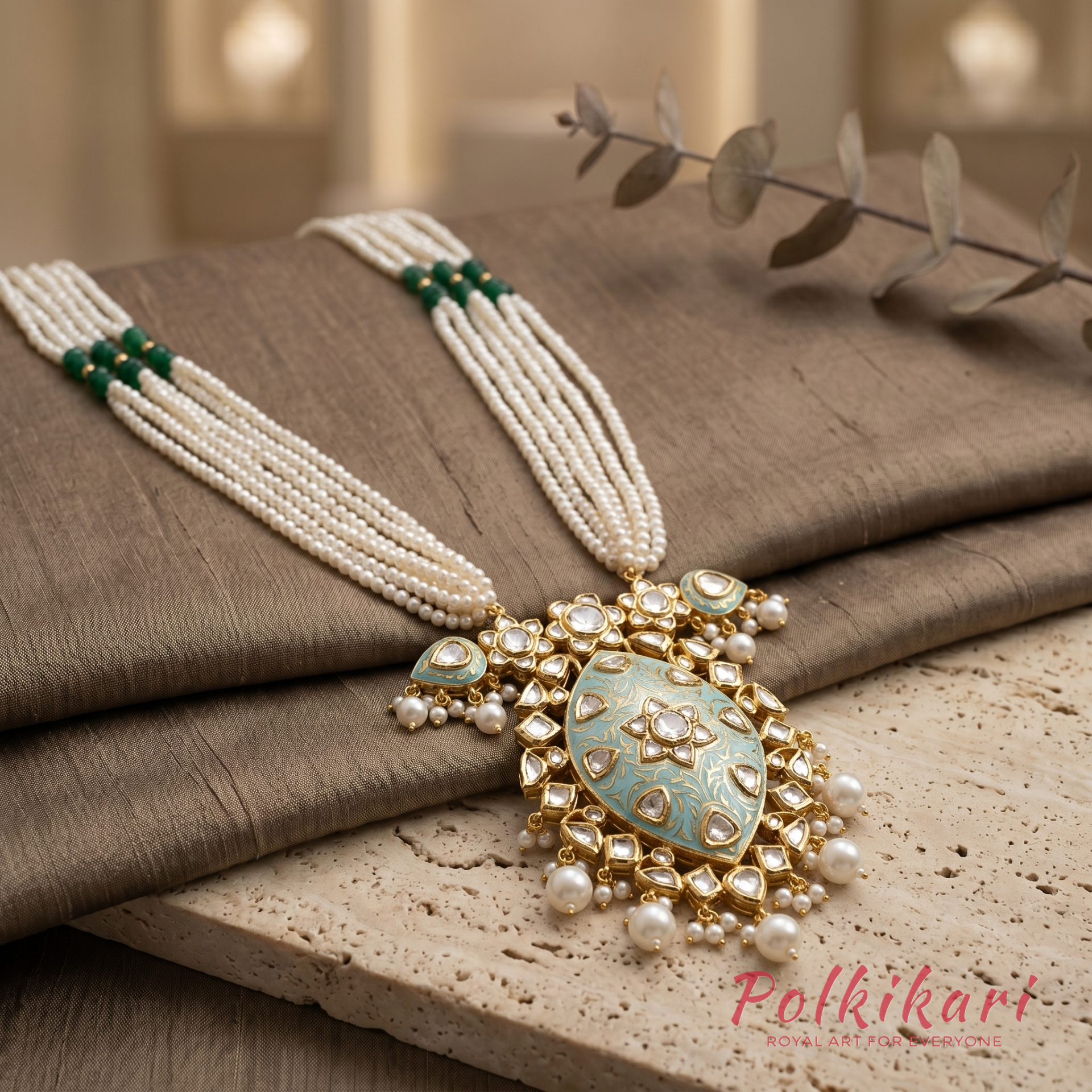 Minted Meadow Lab Grown Polki Pendant Set