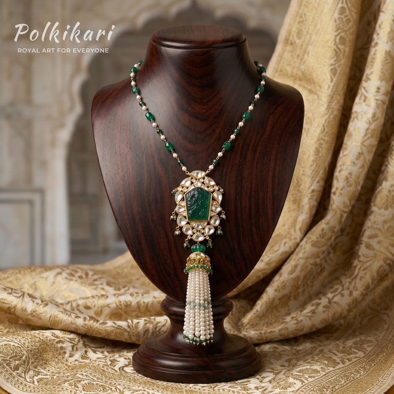 Verdant Fern Tassel Lab Grown Polki Pendant Set