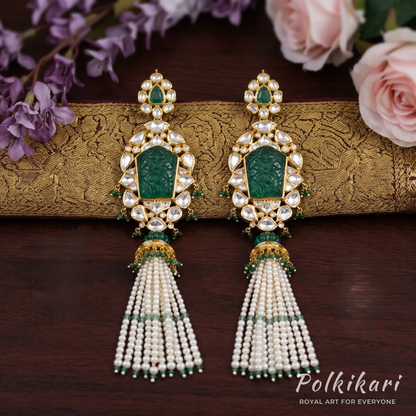 Verdant Fern Tassel Lab Grown Polki Pendant Set