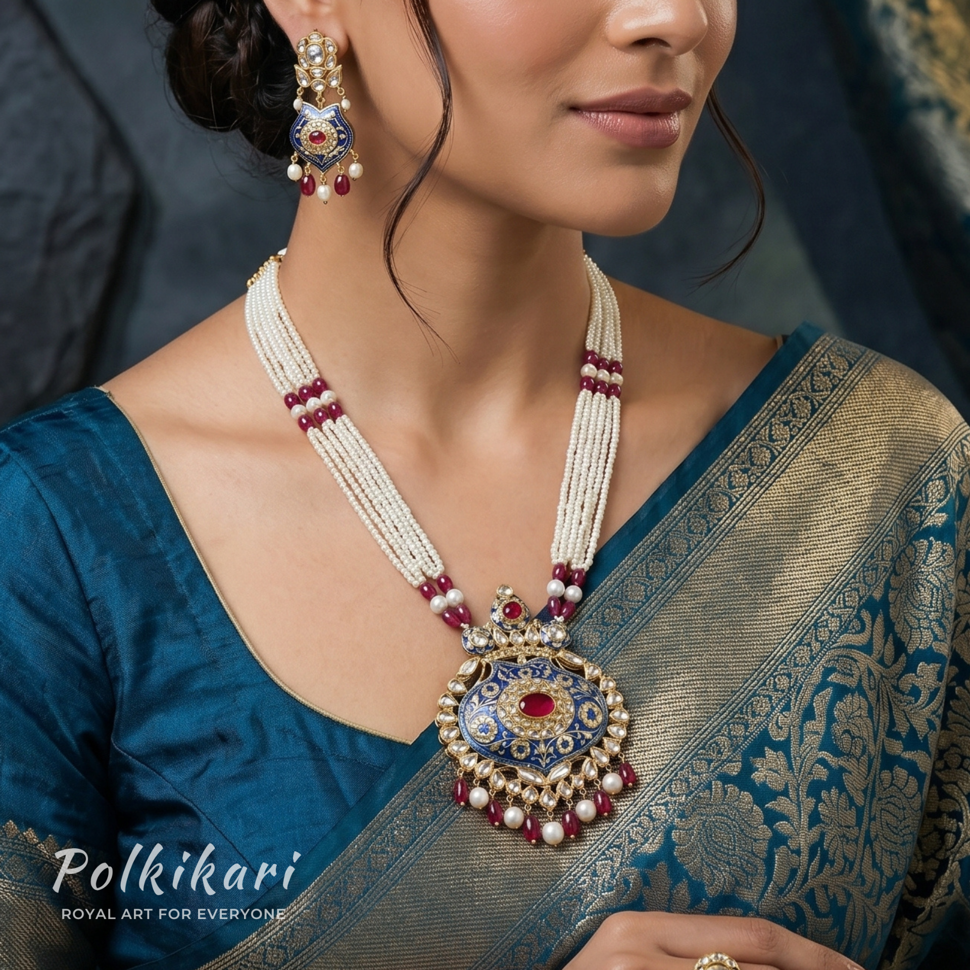 Nizam’s Crimson Drop Lab Grown Polki Pendant Set