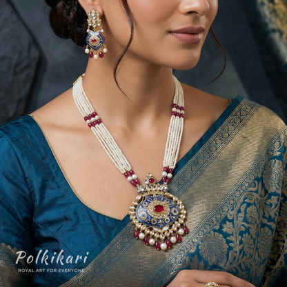 Nizam’s Crimson Drop Lab Grown Polki Pendant Set