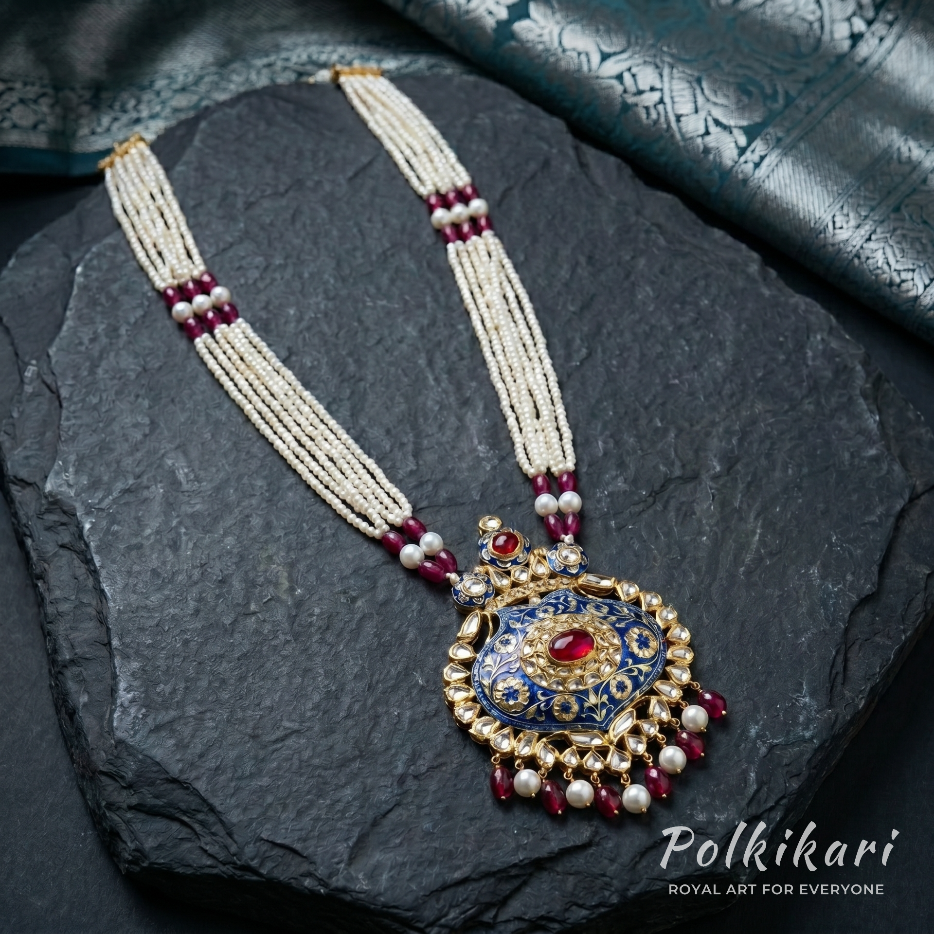 Nizam’s Crimson Drop Lab Grown Polki Pendant Set
