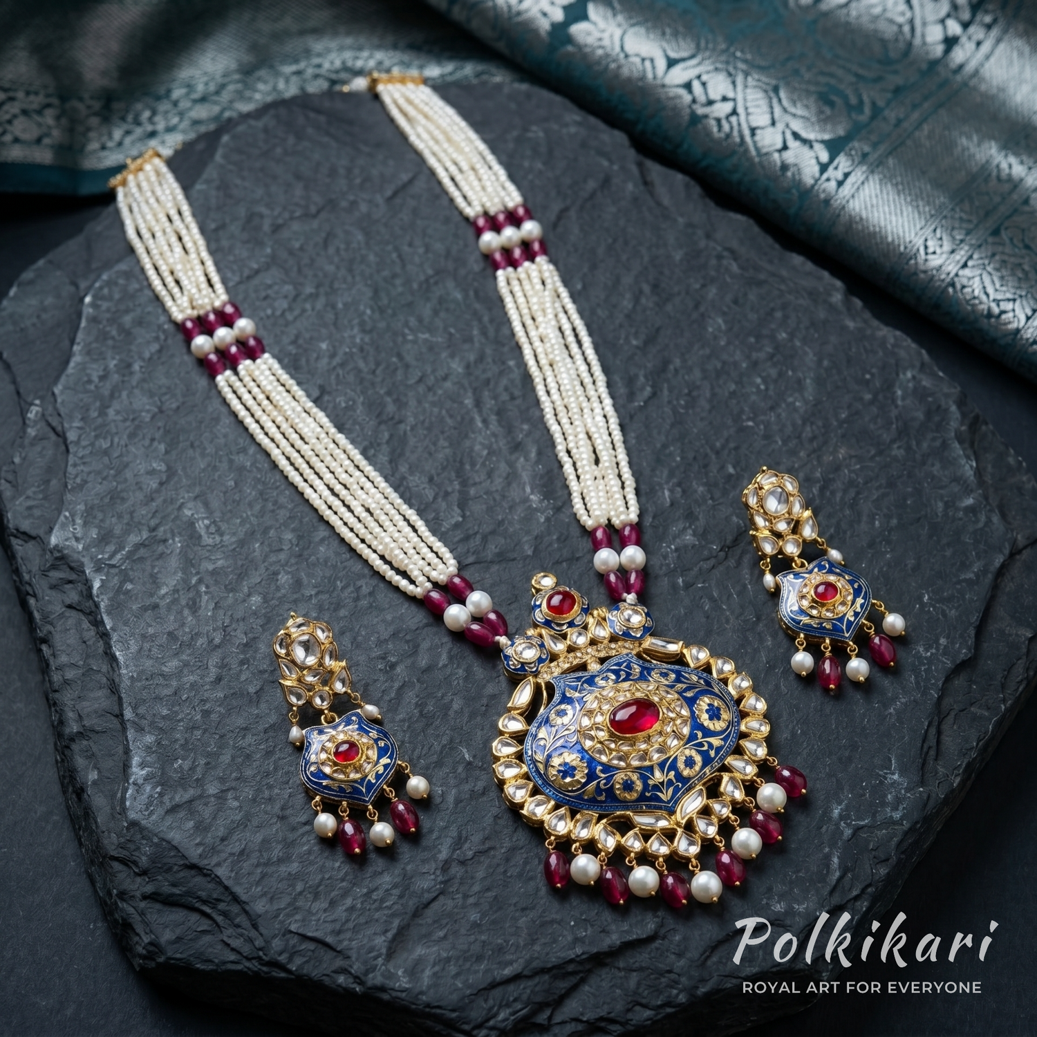 Nizam’s Crimson Drop Lab Grown Polki Pendant Set