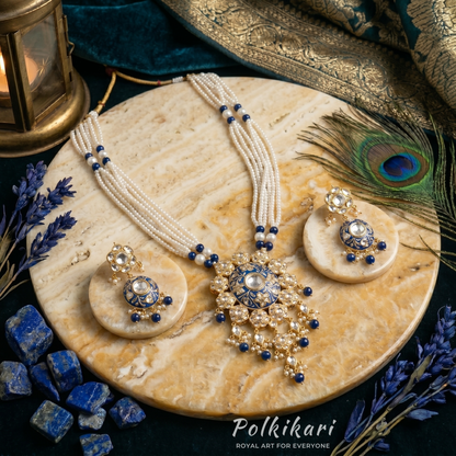 Azure Bloom Lab Grown Polki Pendant Set