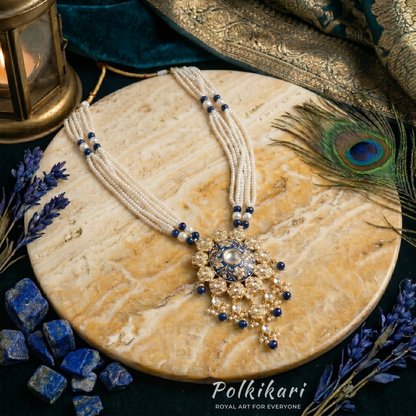 Azure Bloom Lab Grown Polki Pendant Set