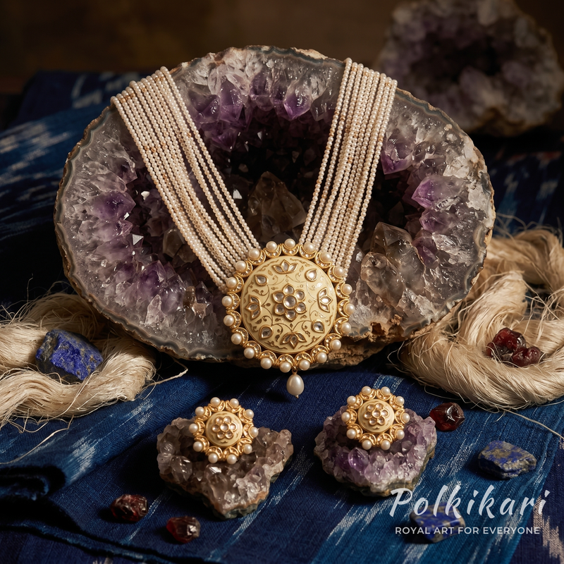Gossamer Bloom Lab Grown Polki Pendant Set