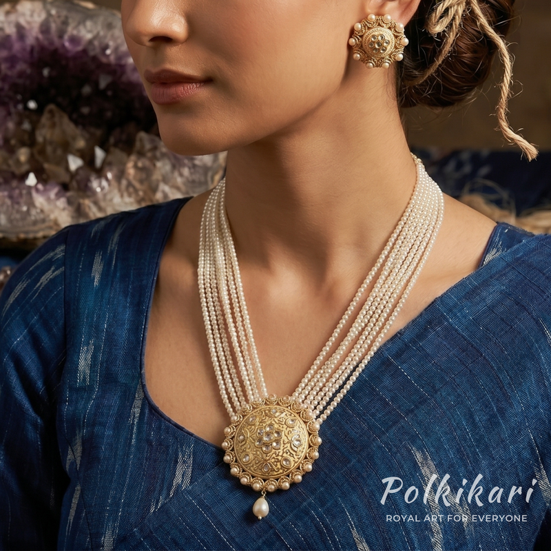 Gossamer Bloom Lab Grown Polki Pendant Set