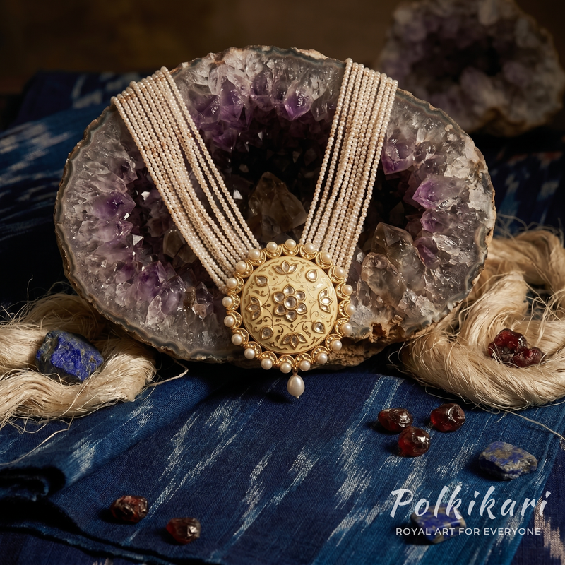 Gossamer Bloom Lab Grown Polki Pendant Set