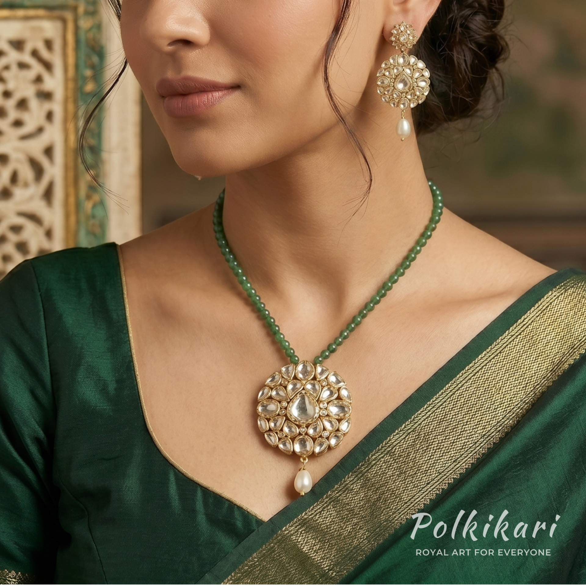 Celestial Halo Lab Grown Polki Pendant Set