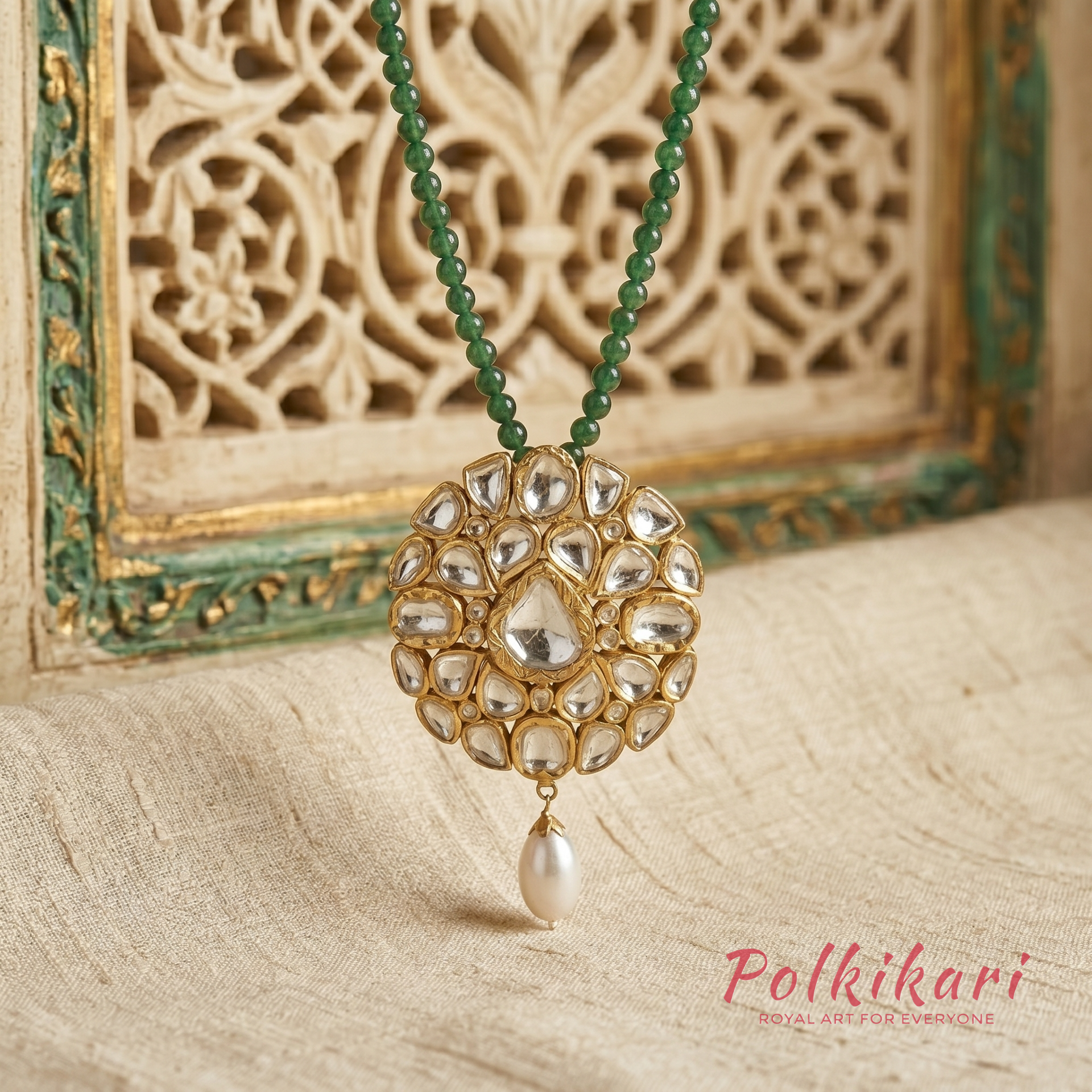 Celestial Halo Lab Grown Polki Pendant Set