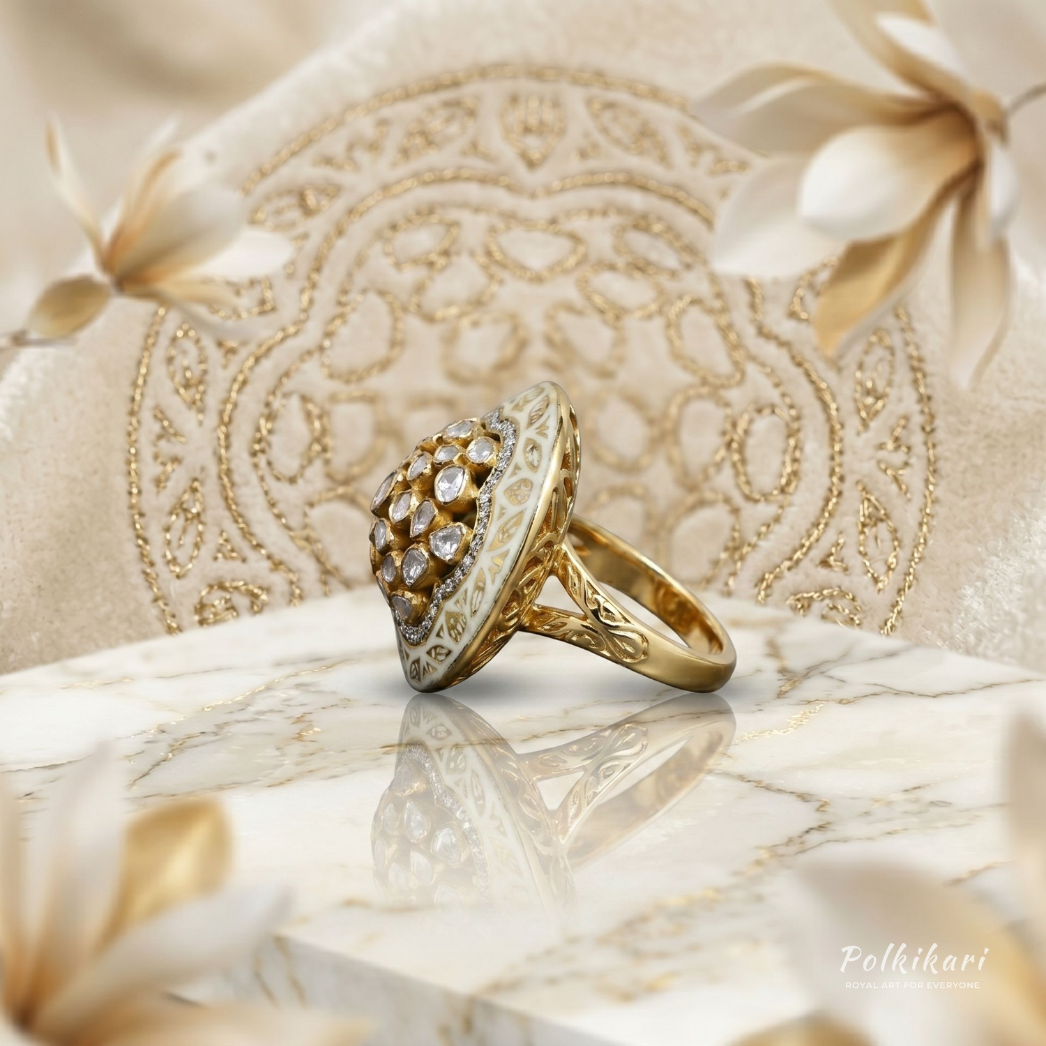 Alabaster Dome Lab Grown Polki Ring