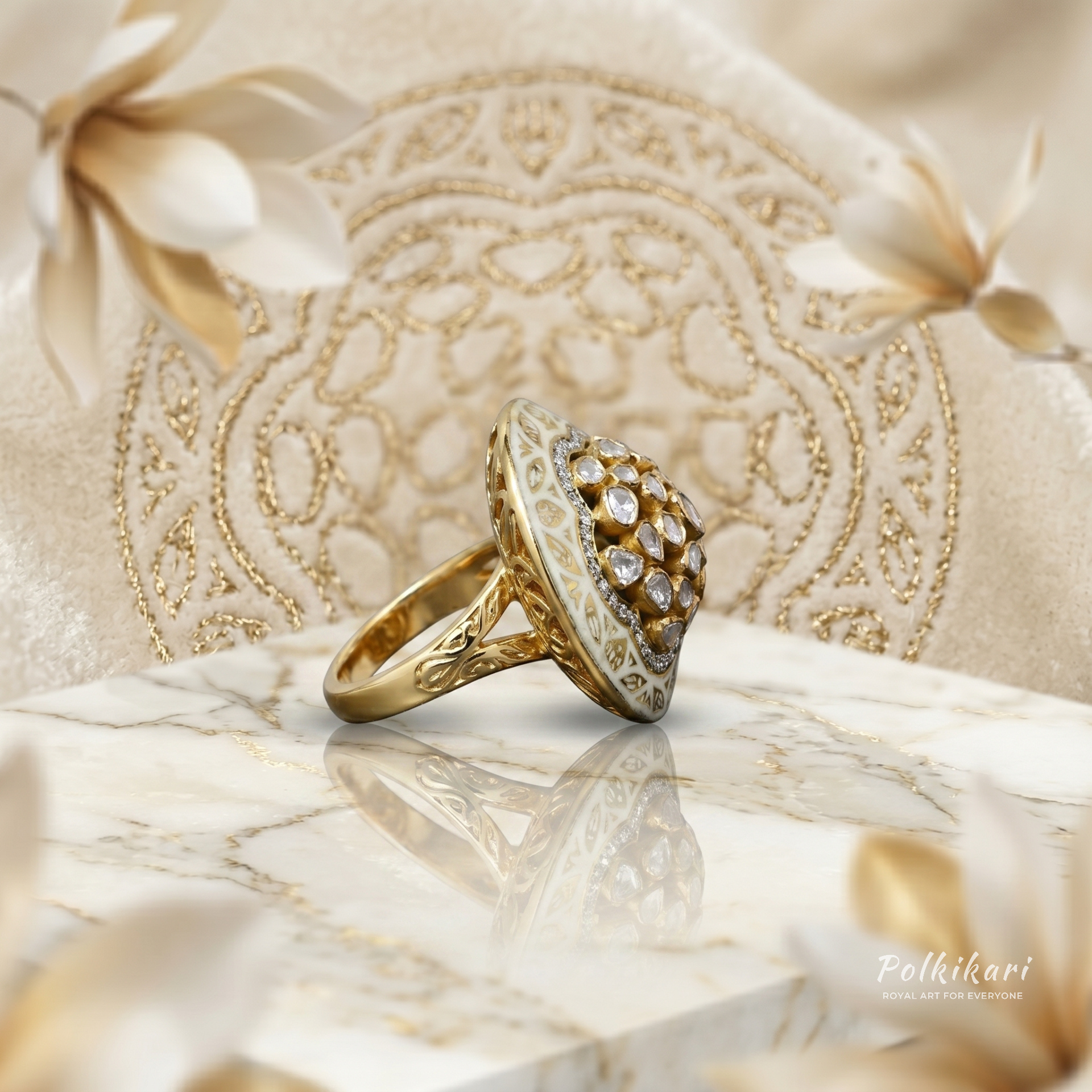Alabaster Dome Lab Grown Polki Ring