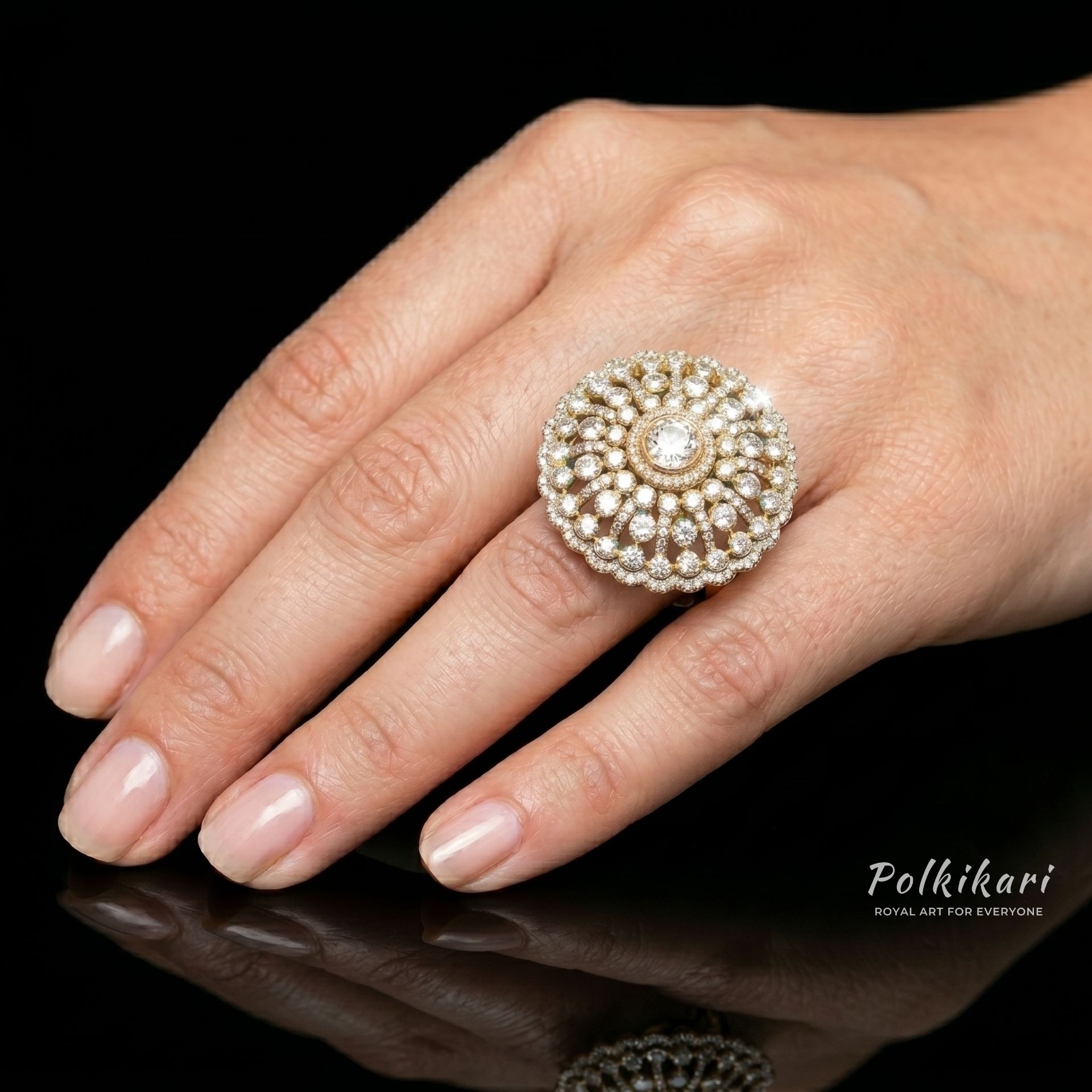 Crystal-Wreath Lab Grown Polki Ring