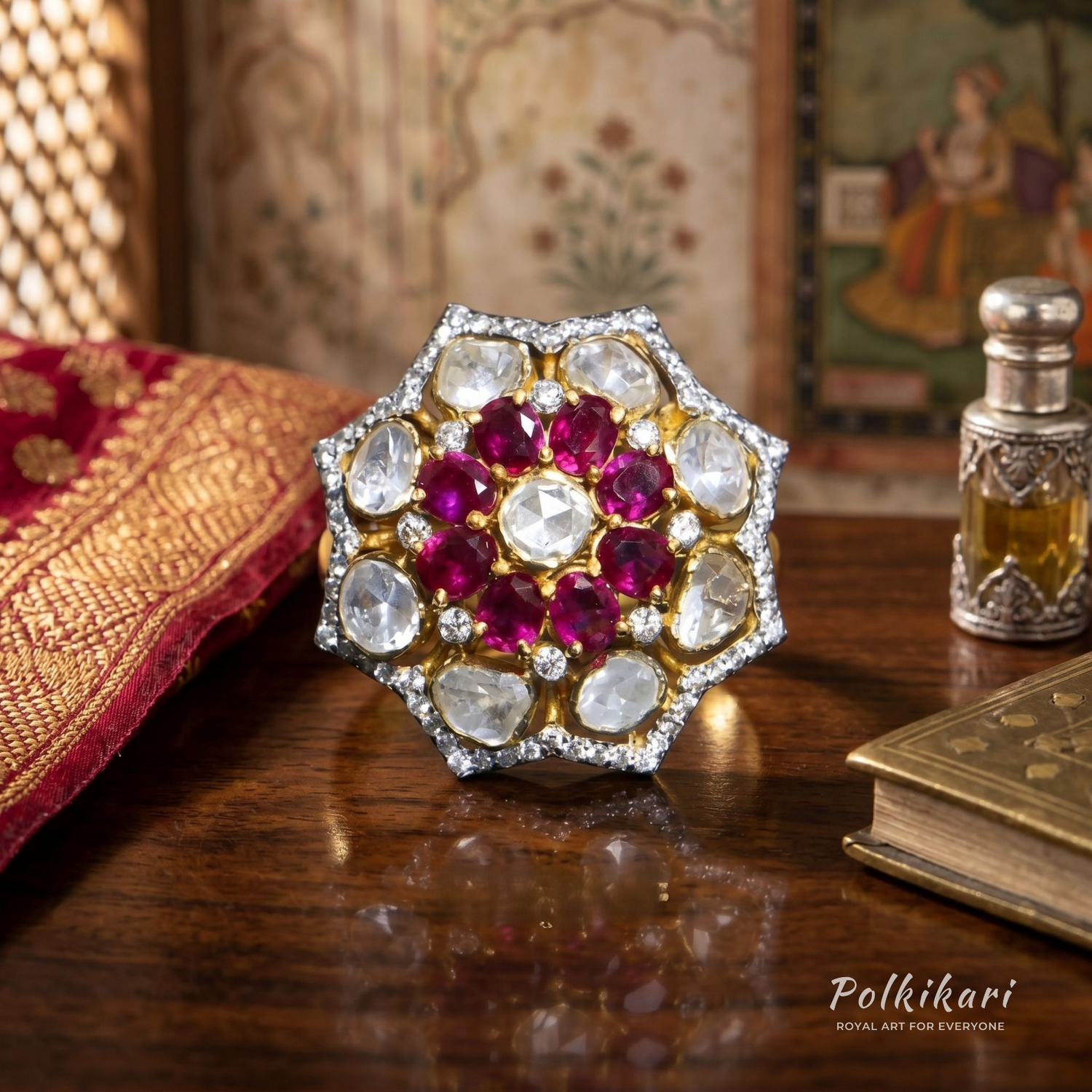 Iconic Crimson Lab Grown Polki Ring