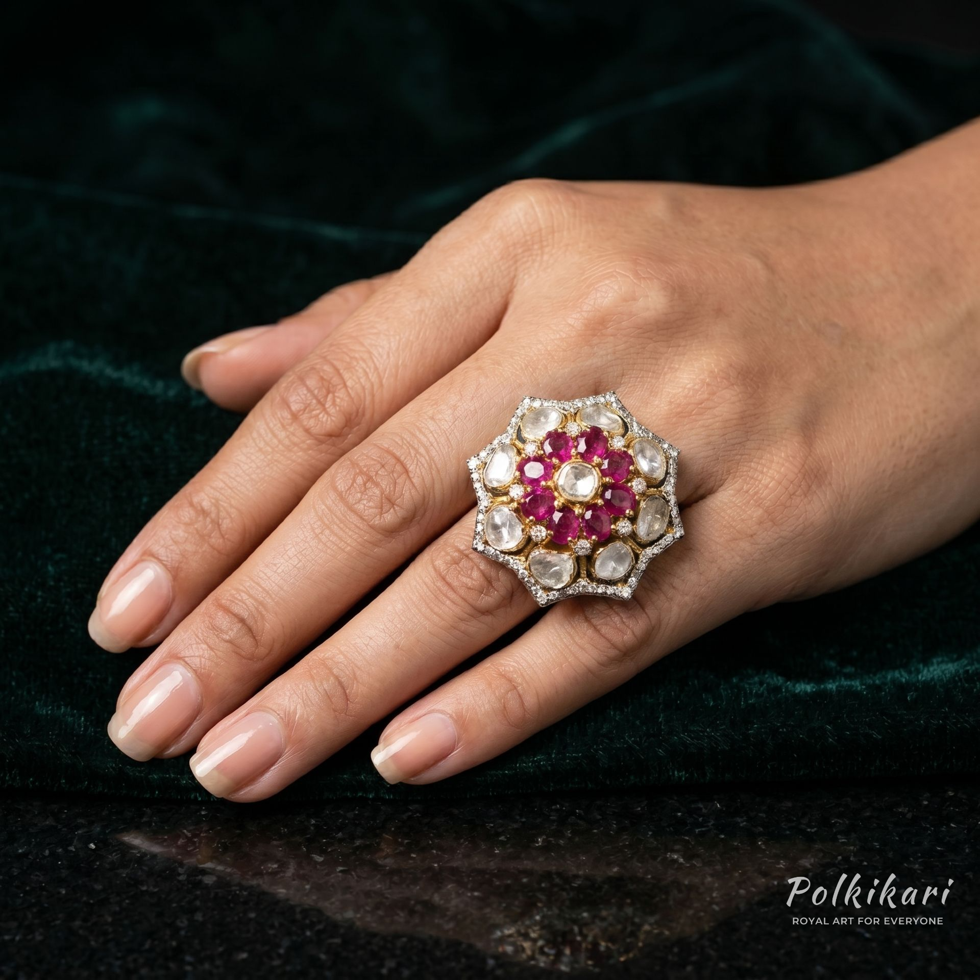 Iconic Crimson Lab Grown Polki Ring