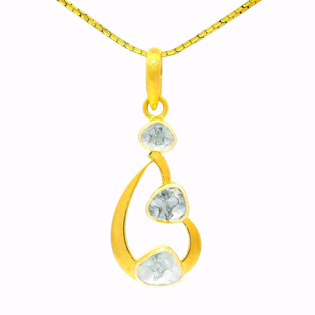 Triple Dewdrop Lab Grown Polki Pendant