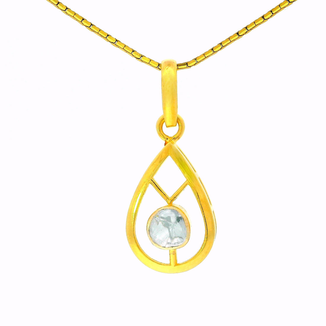 Central Sparkle Teardrop Lab Grown Polki Pendant