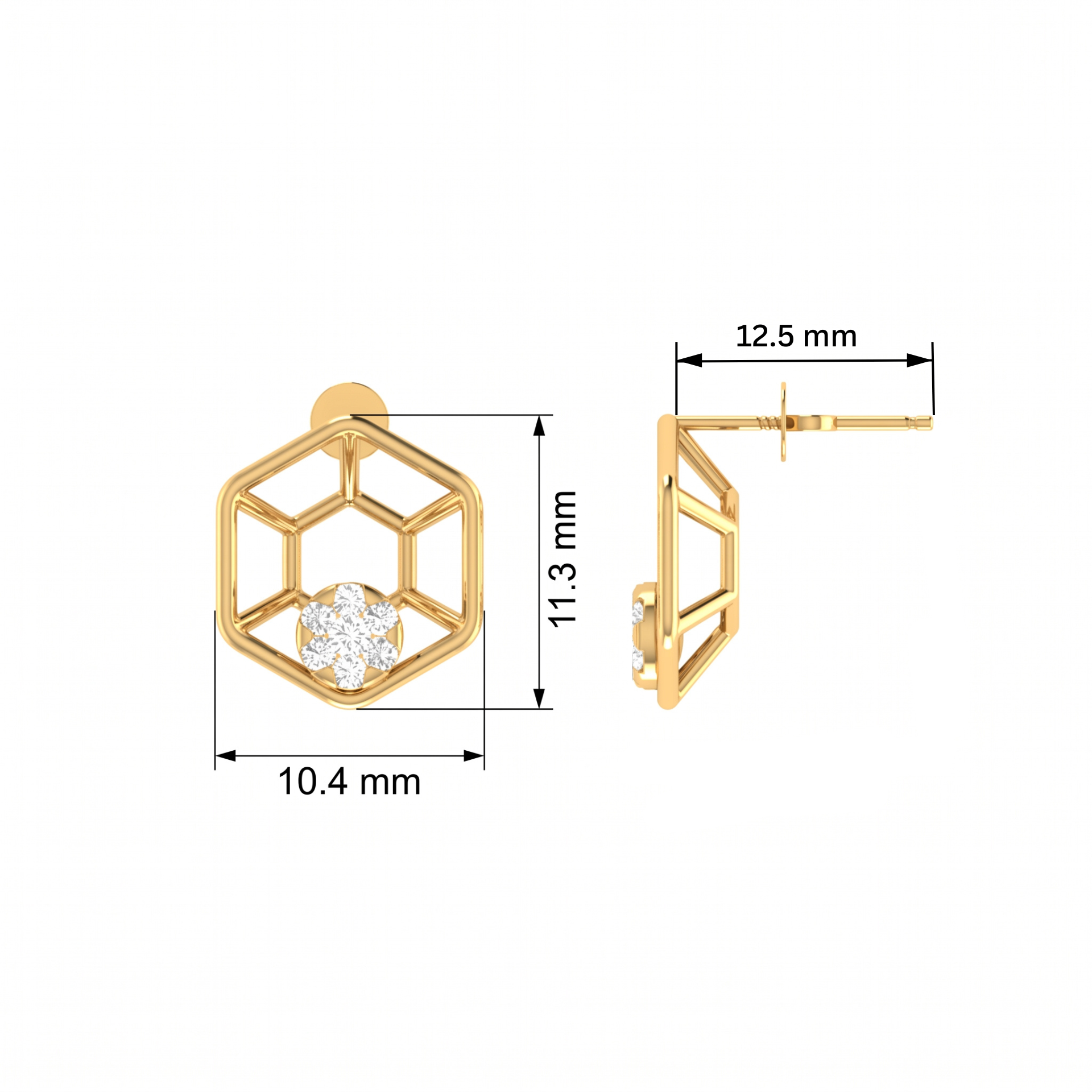 Hexa-Bloom Drops Gold Plated Lab Grown Diamond Earrings
