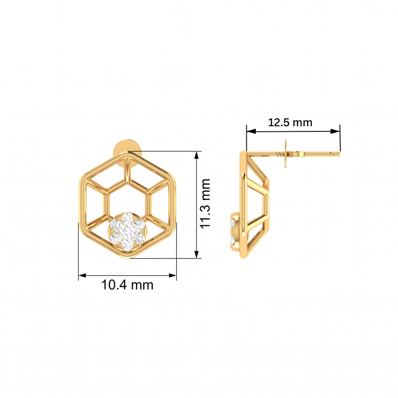 Hexa-Bloom Drops Gold Plated Lab Grown Diamond Earrings