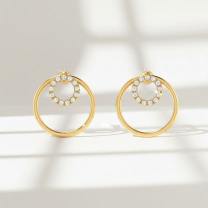 Concentric Halo Gold Plated Lab Grown Diamond Earrings