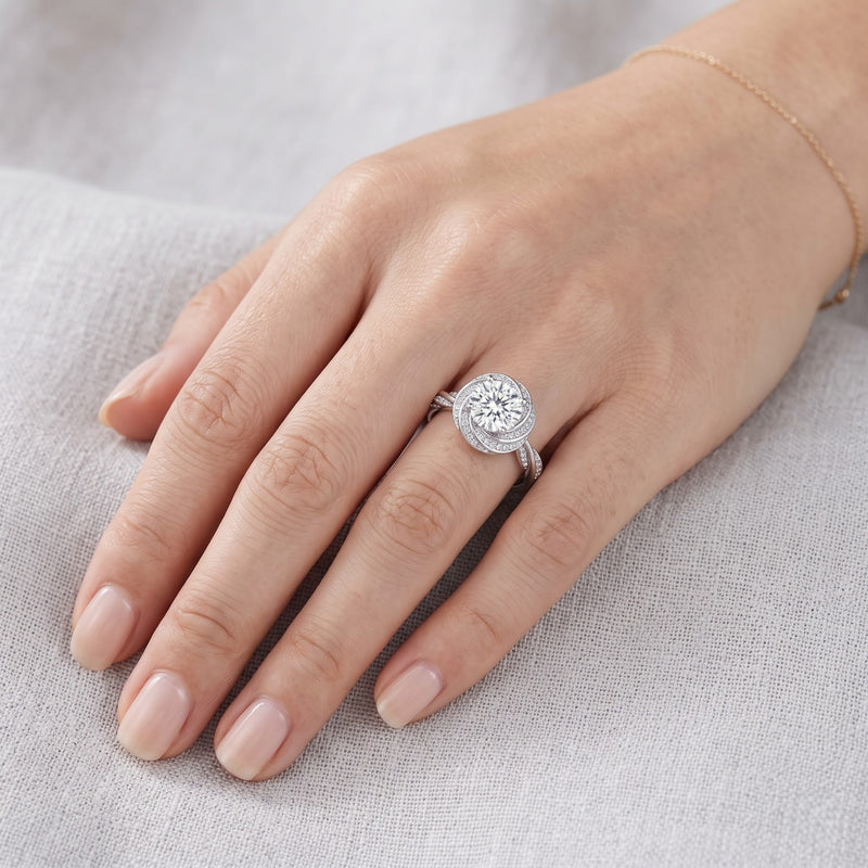 Astral Swirl Halo Solitaire Lab Grown Diamond Ring