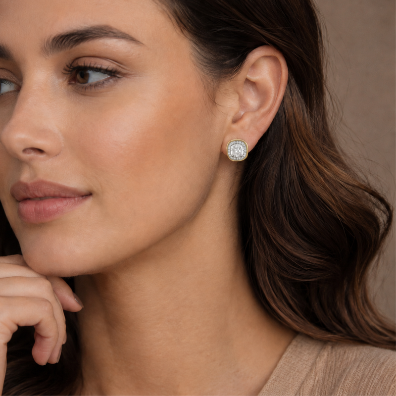 Sculpted Slab  Solitaire Lab Grown Diamond Earrings