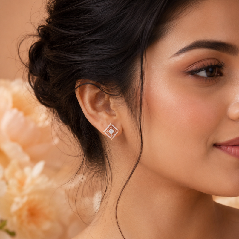 Starlit Grid Lab Grown Diamond Earrings