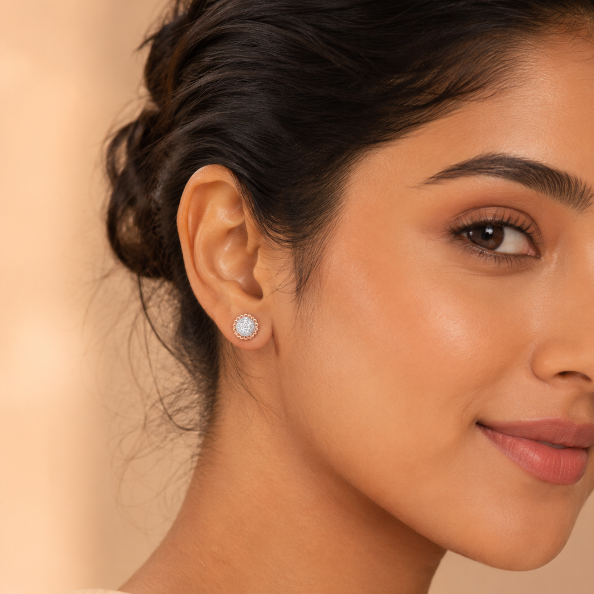 Beaded Halo Lab Grown Diamond Earrings