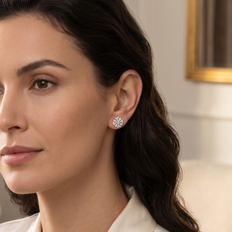 Frosted Petal Lab Grown Diamond Earrings