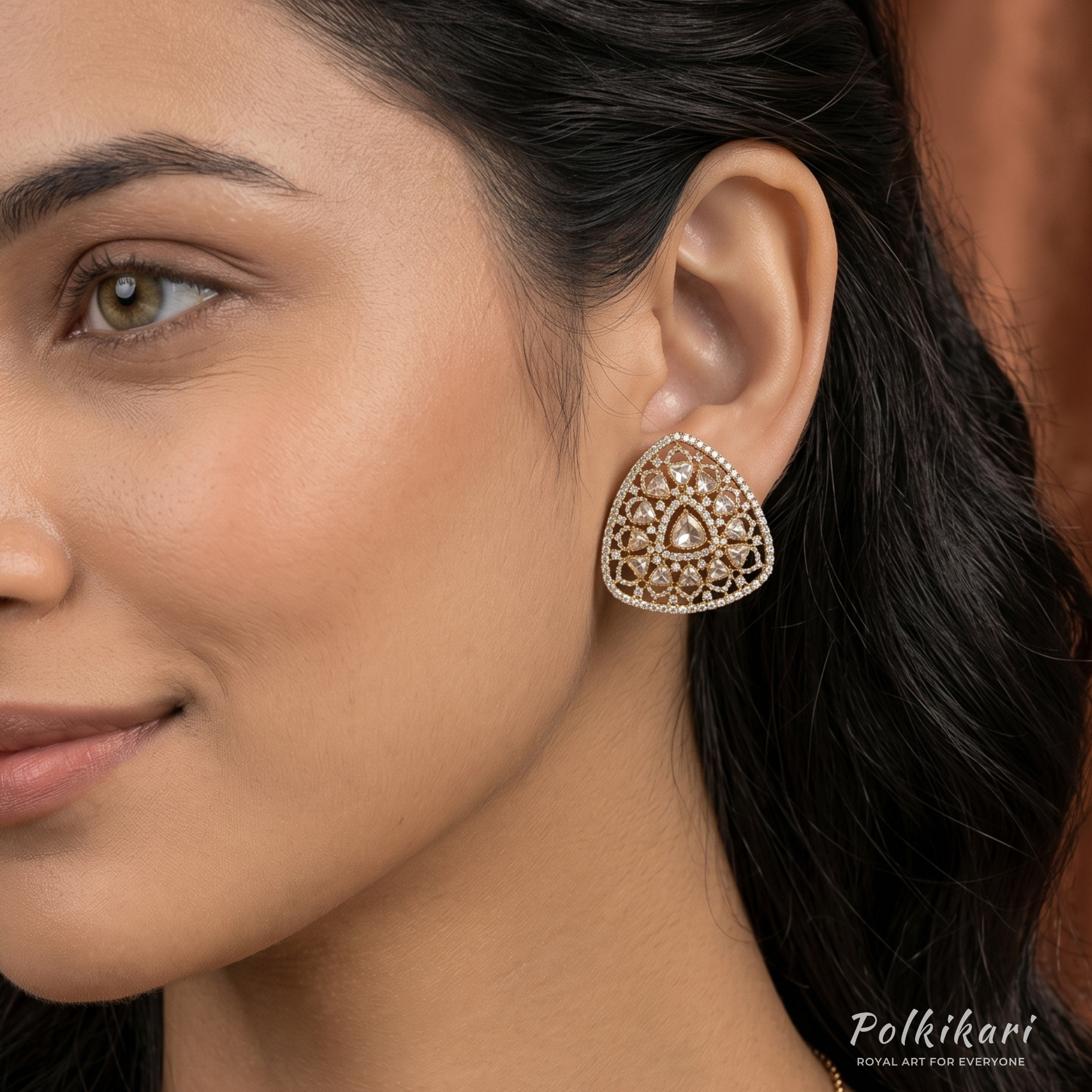 Rajwada Lace Lab Grown Polki Earrings