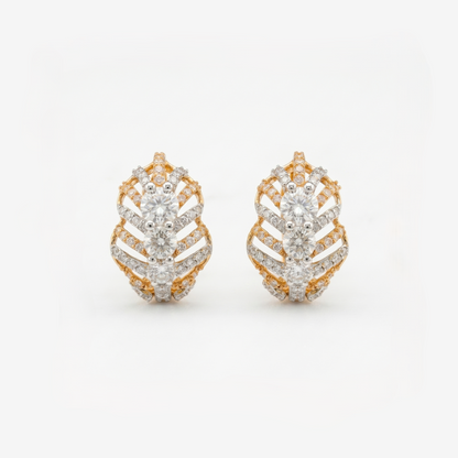 Geometric gold stud earrings featuring sparkling lab-grown diamonds on a white background.