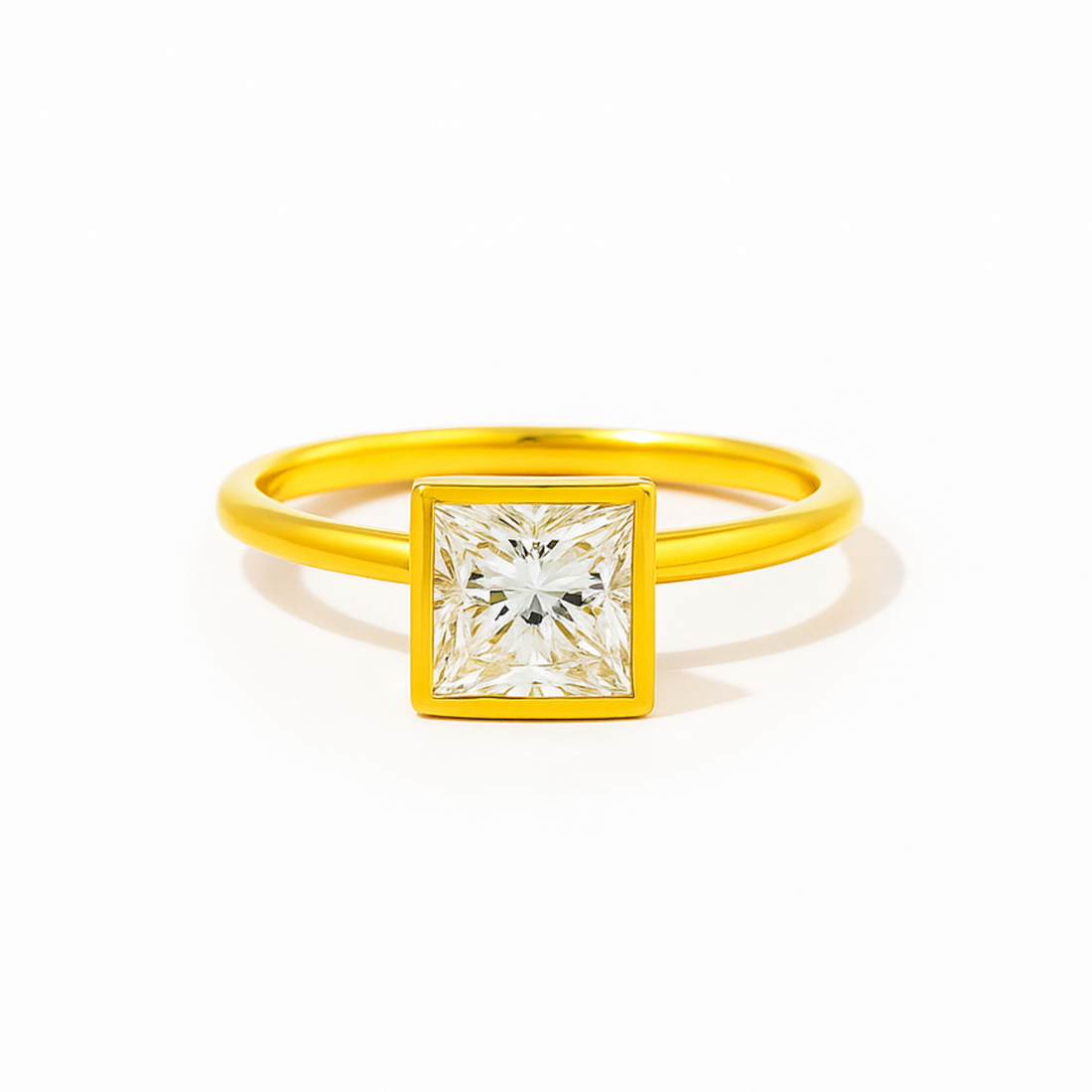 Golden Square Solitaire Lab Grown Diamond Ring