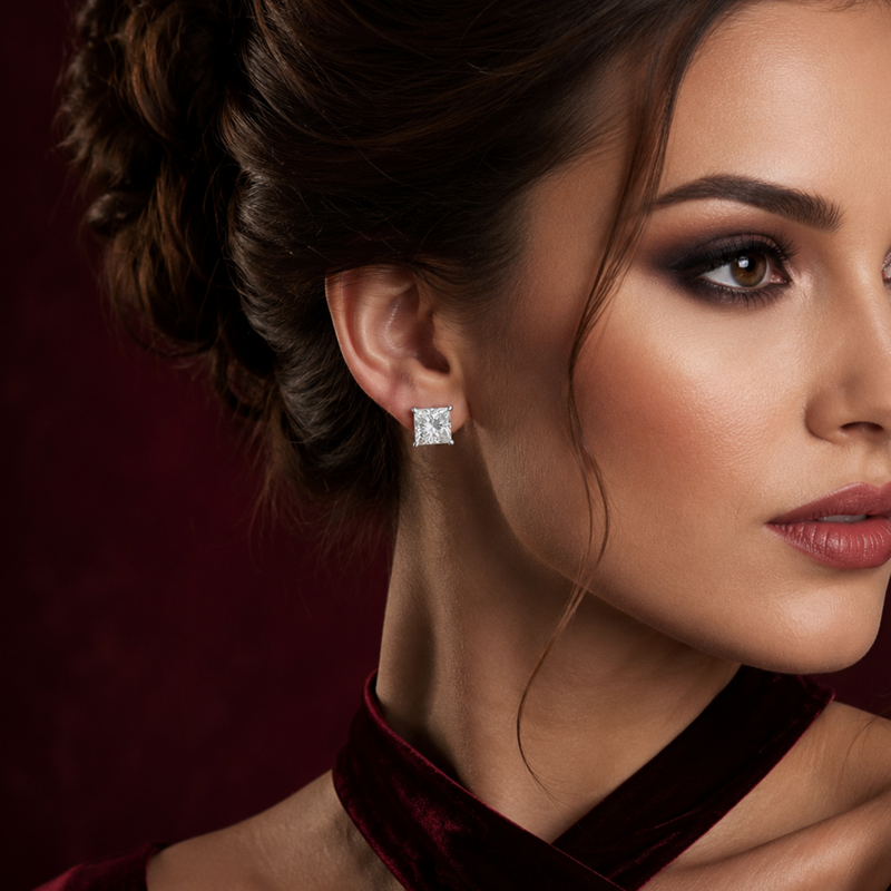 Radiant Square Solitaire Lab Grown Diamond Earrings