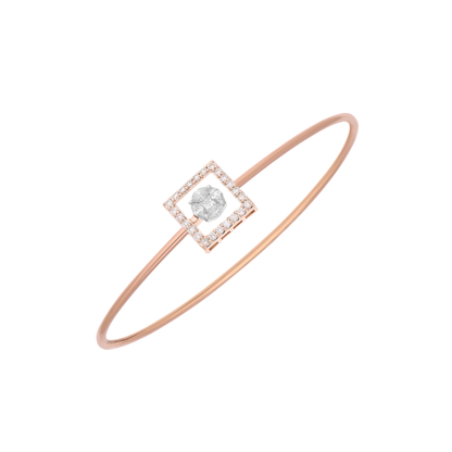 Rose gold bracelet with a central diamond on a white background