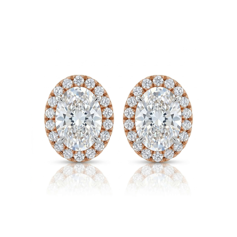 Rosewater Halo Solitaire Lab Grown Diamond Earrings