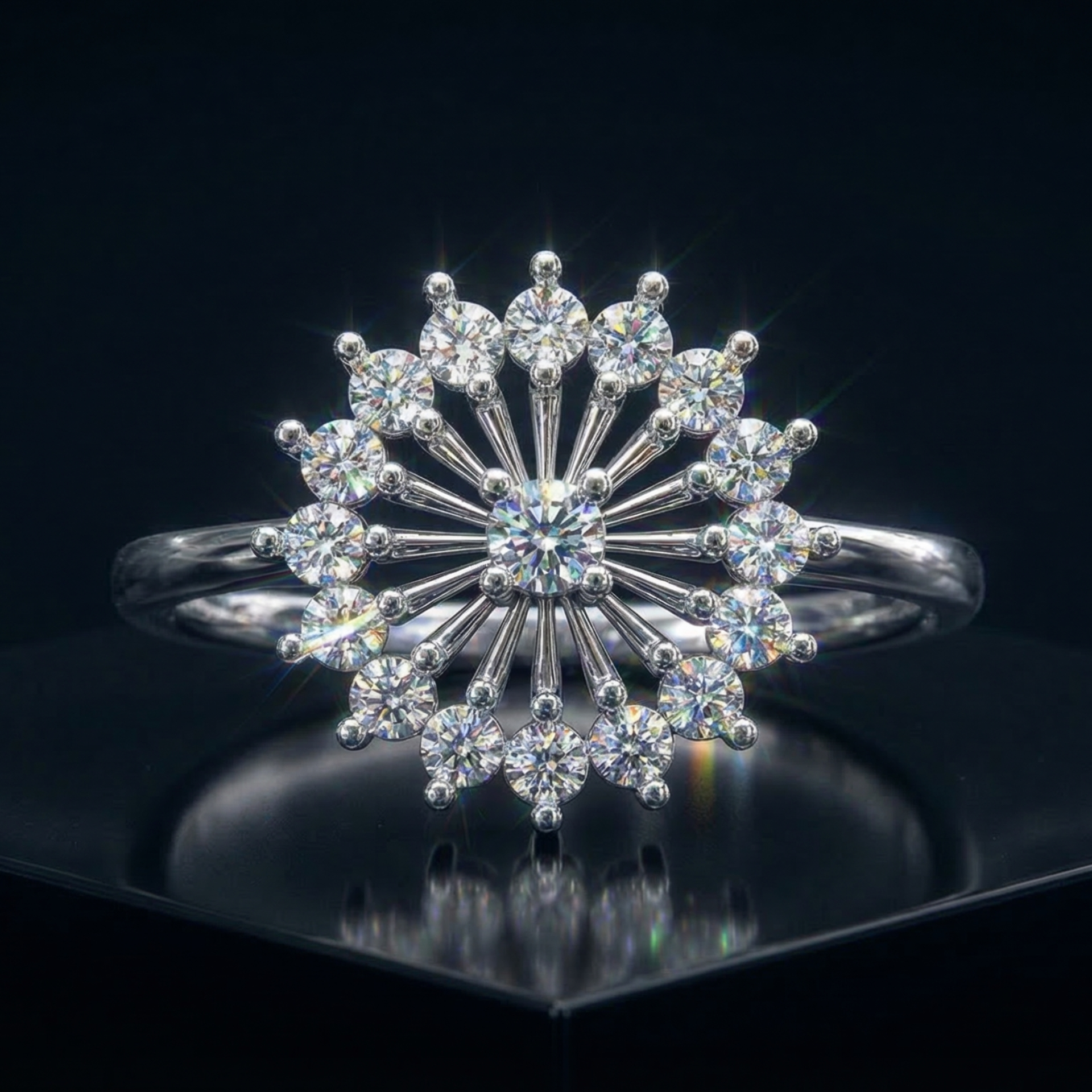 Tiara Round Platinum Plated Lab Grown Diamond Ring