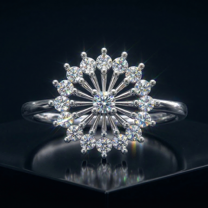 Tiara Round Platinum Plated Lab Grown Diamond Ring