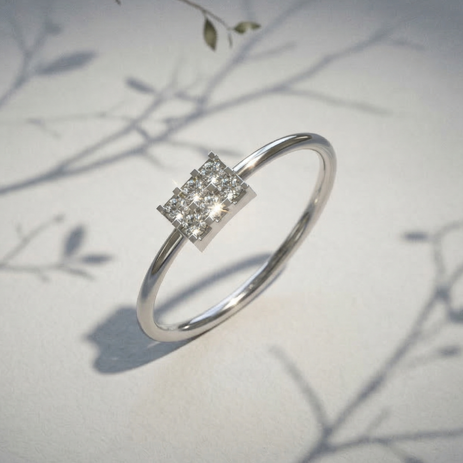 Metric Rectangle Platinum Plated Lab Grown Diamond Ring