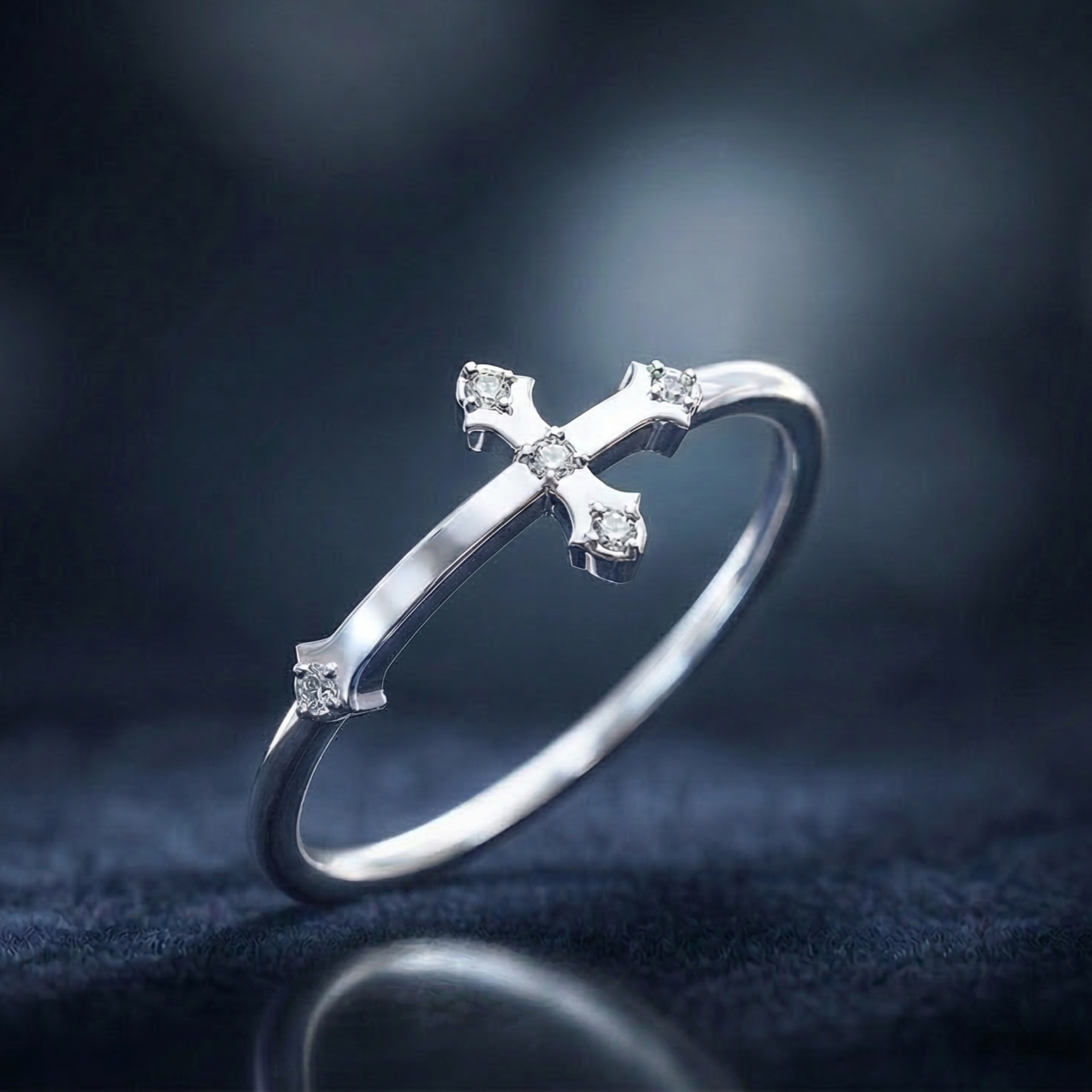 Cathedral Cross Platinum Plated Lab Grown Diamond Ring