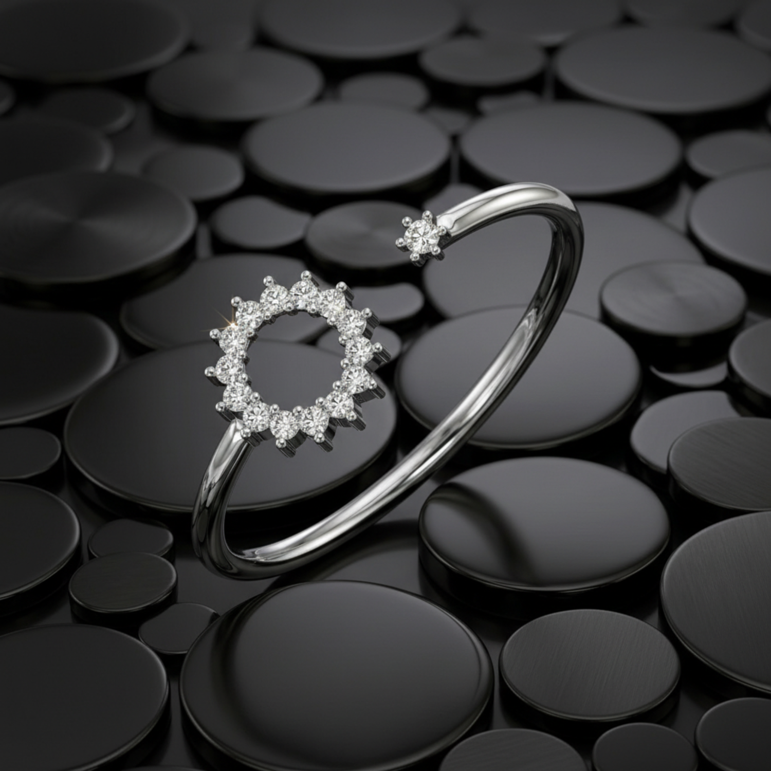 Solar Eclipse Cuff Platinum Plated Lab Grown Diamond Ring