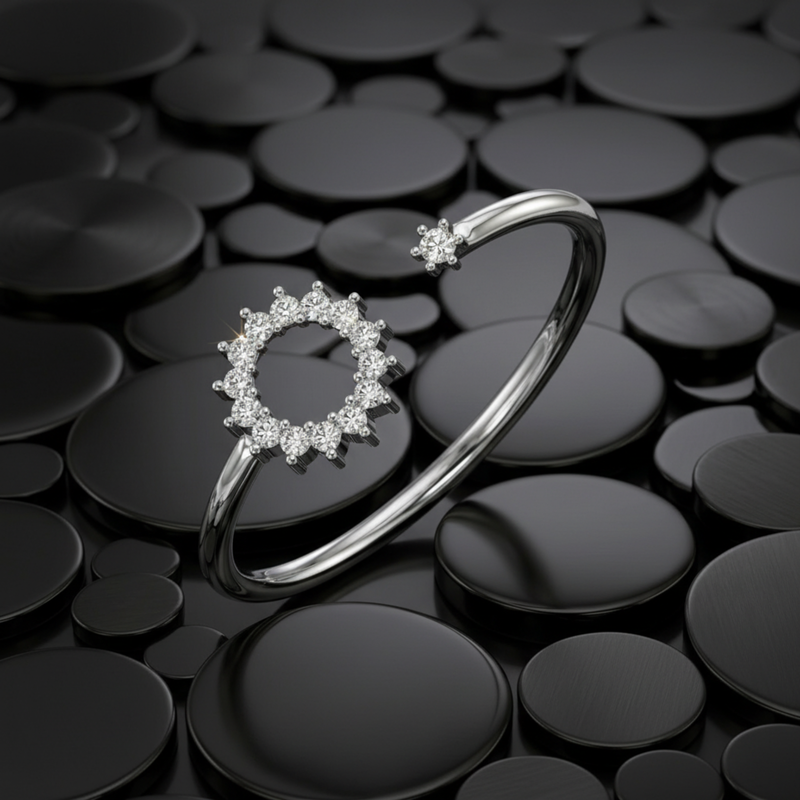 Solar Eclipse Cuff Platinum Plated Lab Grown Diamond Ring