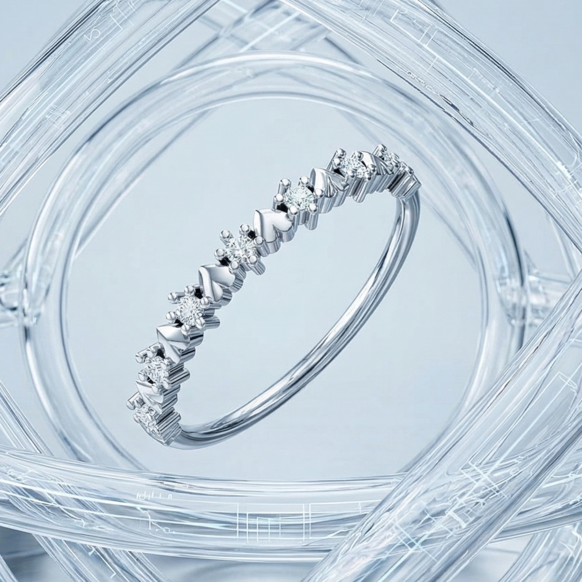 Heartbeat Rail Platinum Plated Lab Grown Diamond Ring