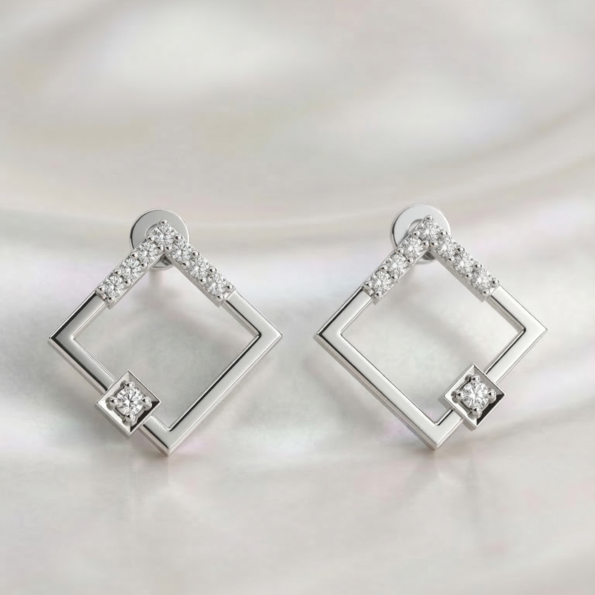 Gallery Frame Platinum Plated Lab Grown Diamond Earrings