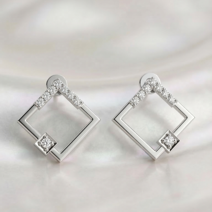 Gallery Frame Platinum Plated Lab Grown Diamond Earrings