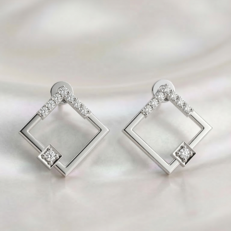 Gallery Frame Platinum Plated Lab Grown Diamond Earrings