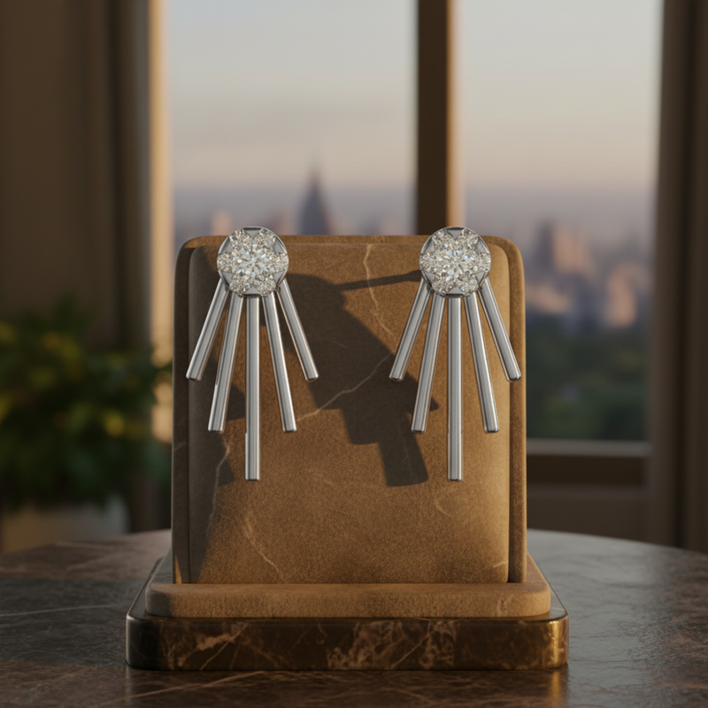 Linear Picket Platinum Plated Lab Grown Diamond Earrings