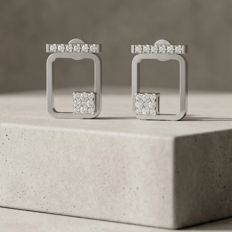 Cipher Geometry Platinum Plated Lab Grown Diamond Earrings