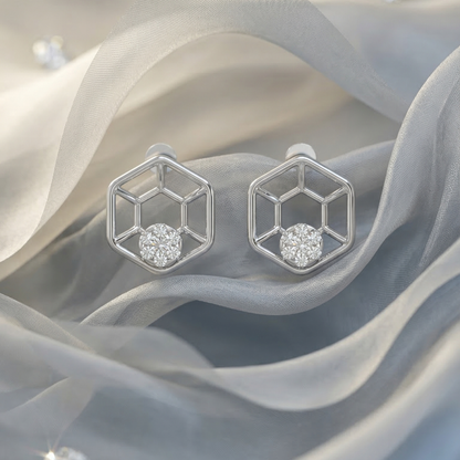 Hexa Node Platinum Plated Lab Grown Diamond Earrings