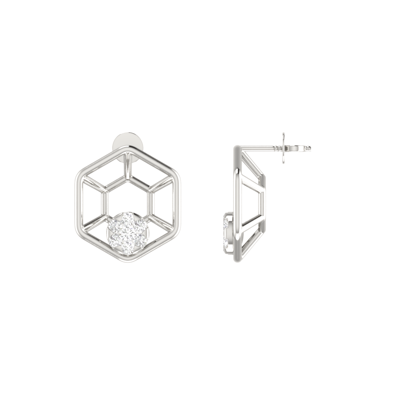 Hexa Node Platinum Plated Lab Grown Diamond Earrings
