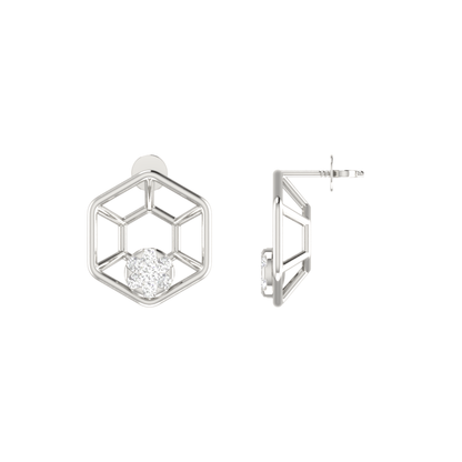 Hexa Node Platinum Plated Lab Grown Diamond Earrings